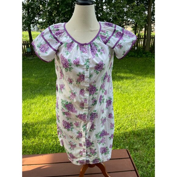 Vintage Models Coat Womens Floral Nightgown Dress M Lilac Print Snap Front MuMu - Picture 1 of 8